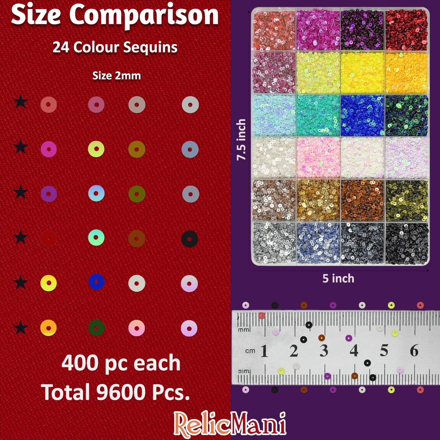 Multicolour Embroidery Sequins Kit, 2mm Flat Round Sitara 24 Colours image 2