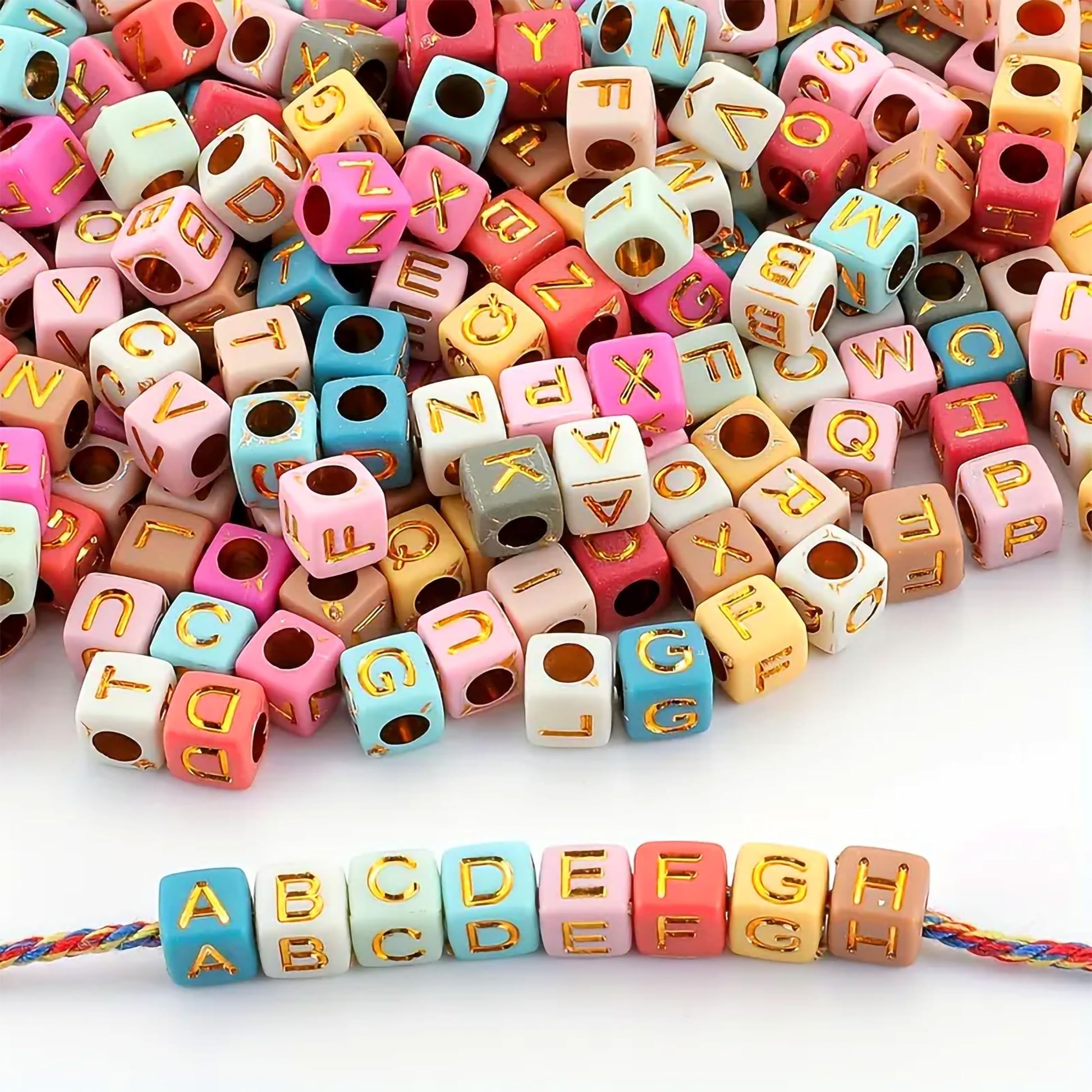 Gold Multicolor Alphabet Letter Cube 6mm. Main product image showing the full product layout.