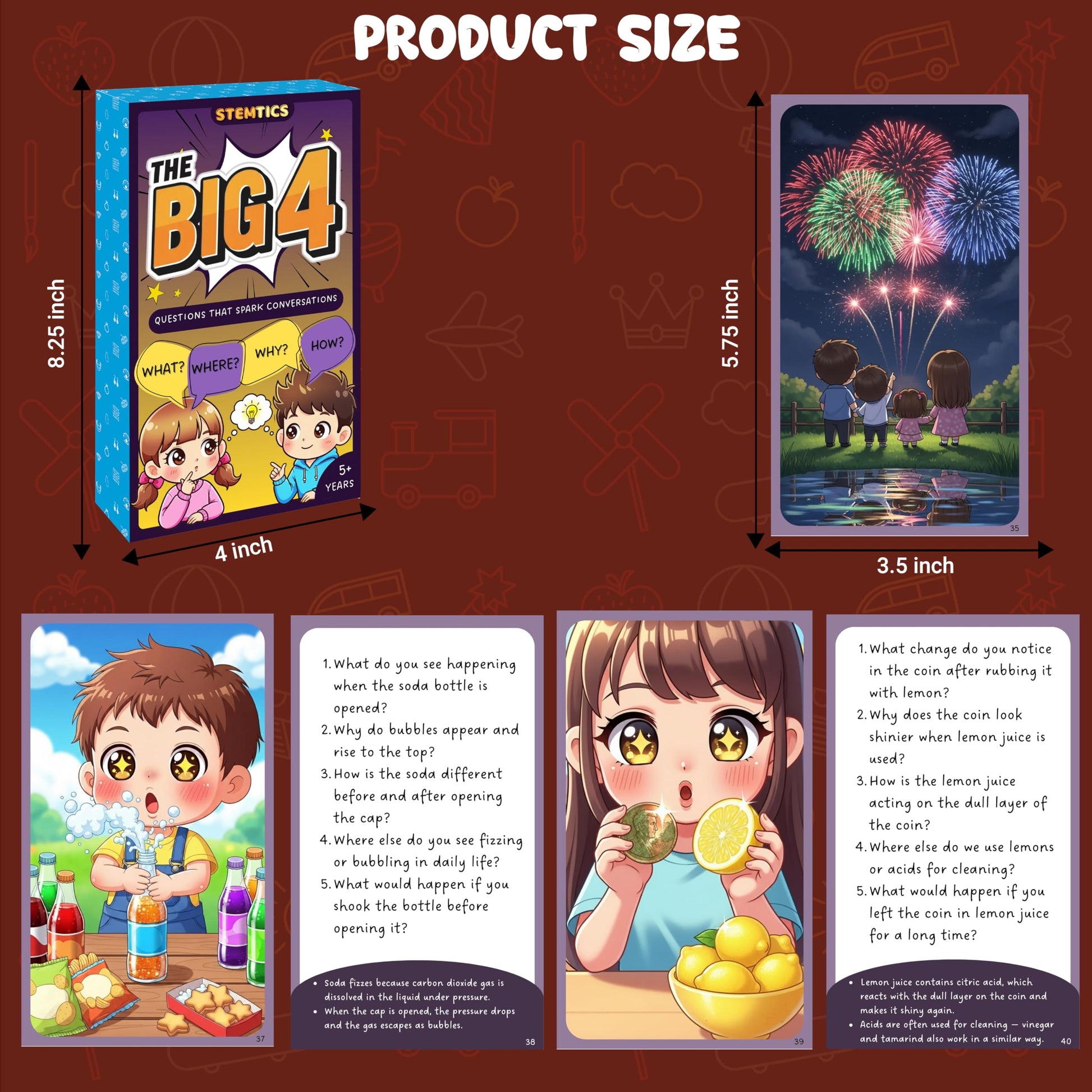 The Big 4 Science Conversation Cards for Kids. Packaging and contents image showing the full item set.