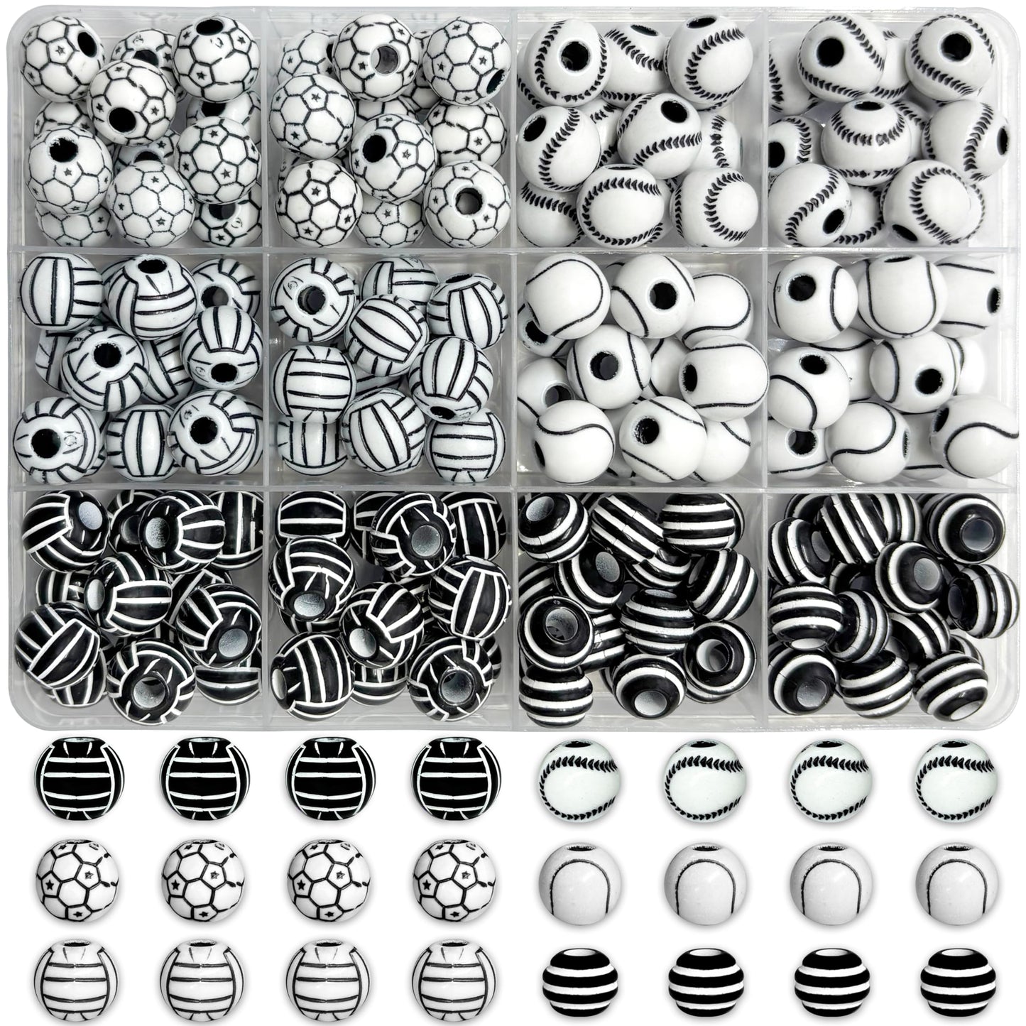 Black and White Sports Ball Beads for Jewelry Making Multicolor 1 product image