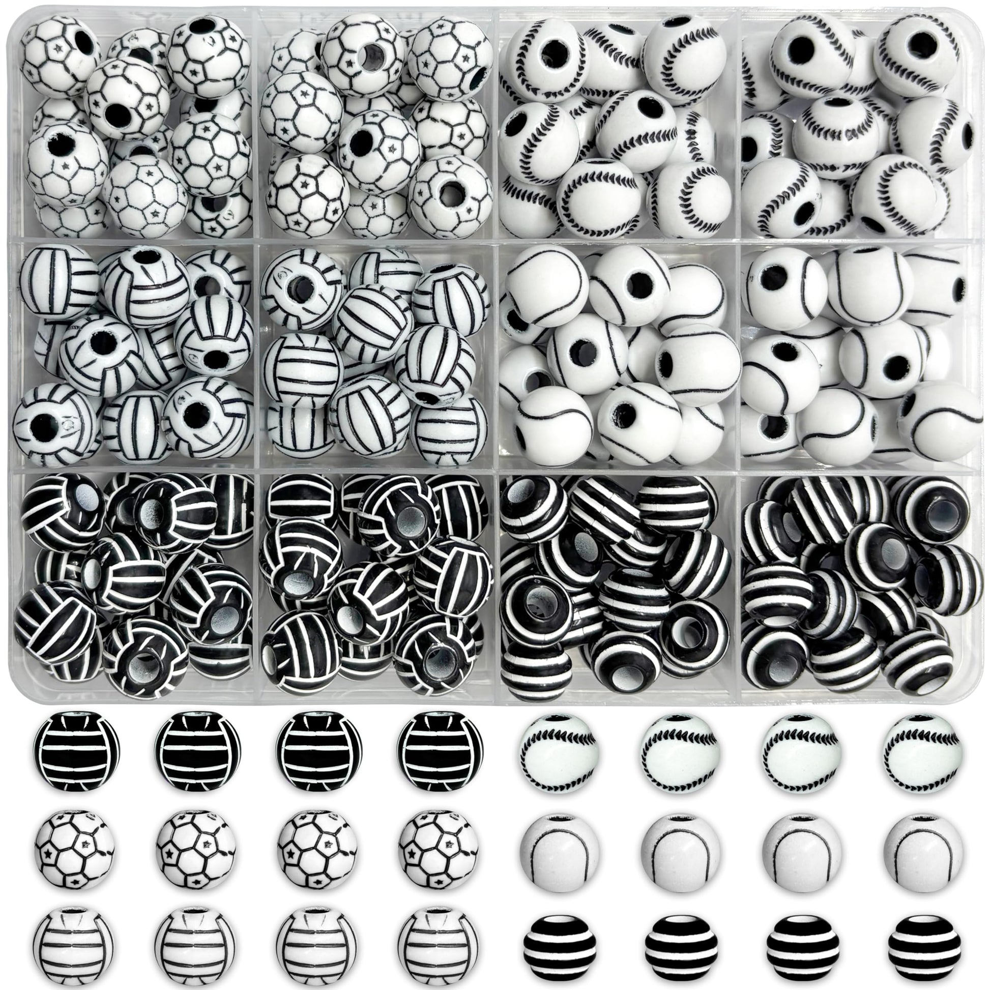 Black and White Sports Ball Beads for Jewelry Making Multicolor 1 product image