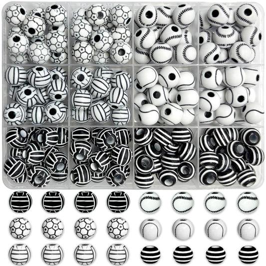 Black and White Sports Ball Beads for Jewelry Making Multicolor 1 product image