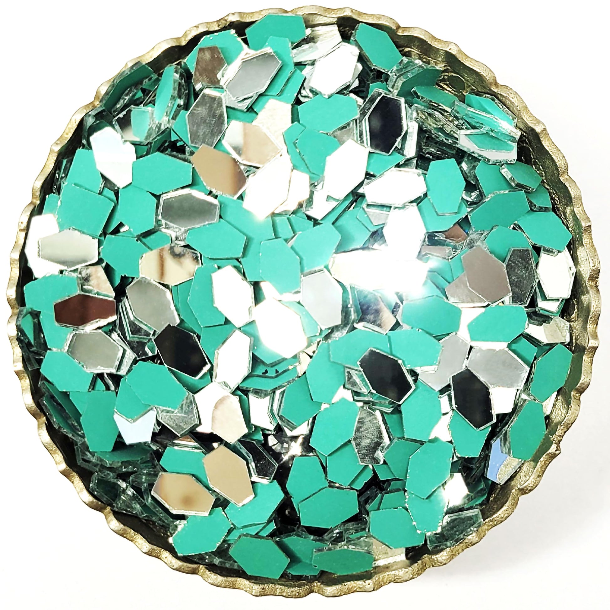Fancy Small Hexagon Glass Pieces for Art and Craft Silver. Main product image showing the full product layout.