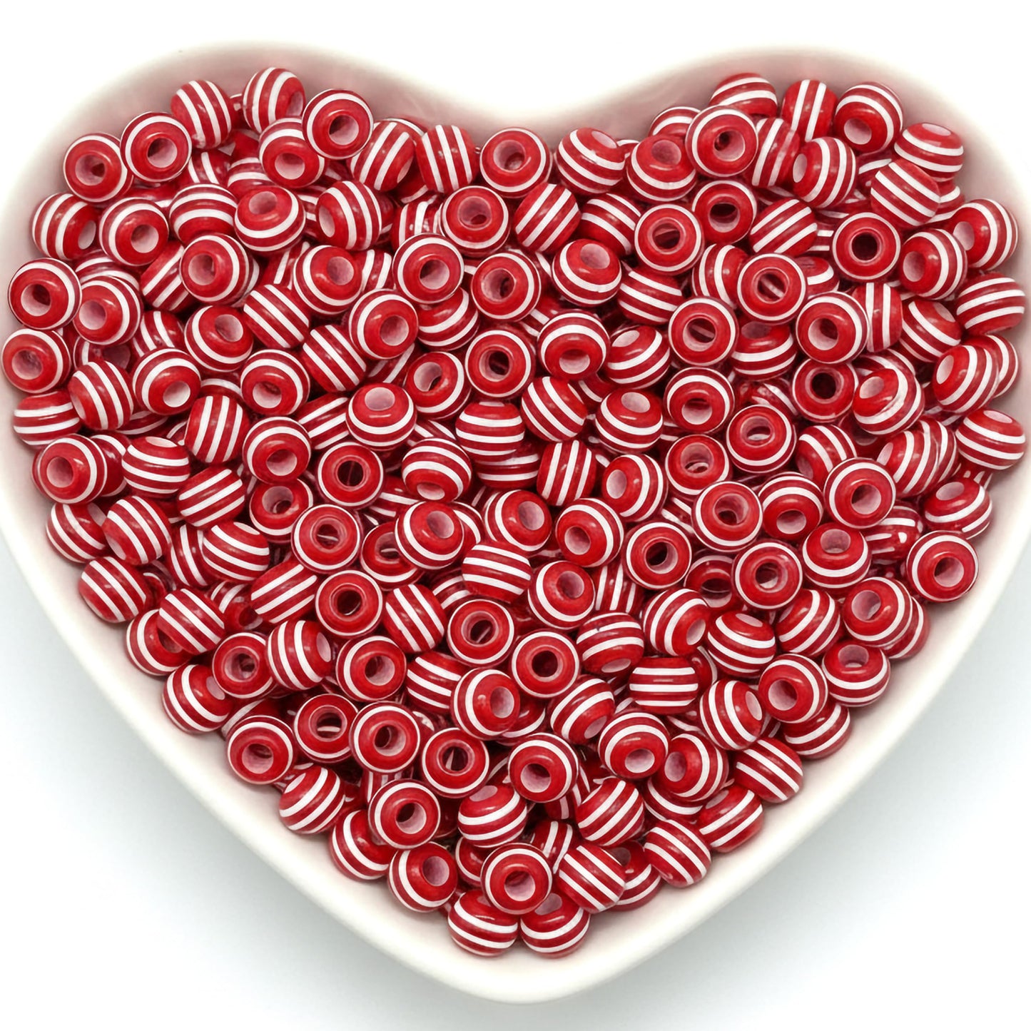 Red and white striped beads for jewelry making crafts