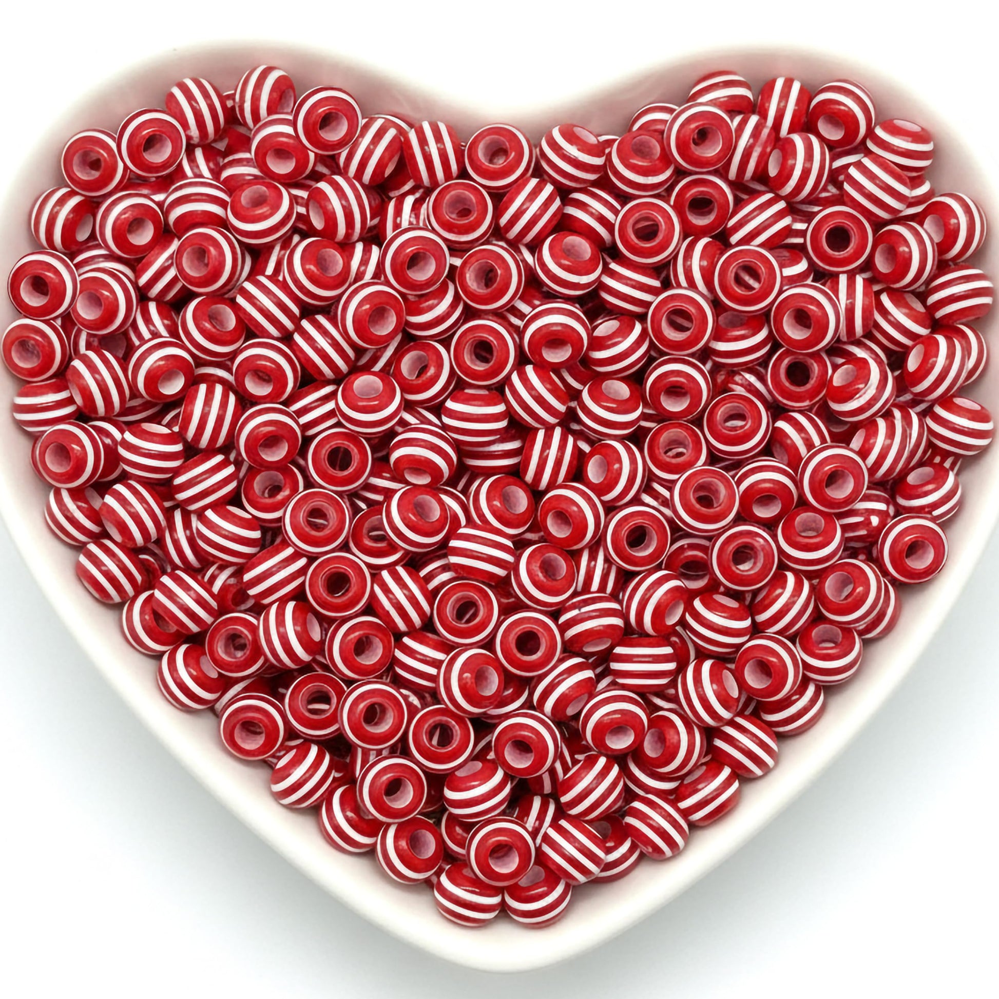 Red and white striped beads for jewelry making crafts