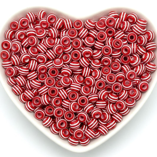 Red and white striped beads for jewelry making crafts