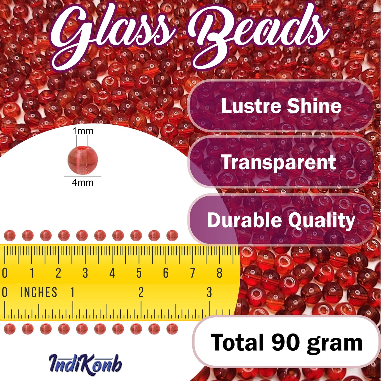 Red and multicolour 4mm beads fit into necklace making and DIY jewellery projects without making the design feel heavy.