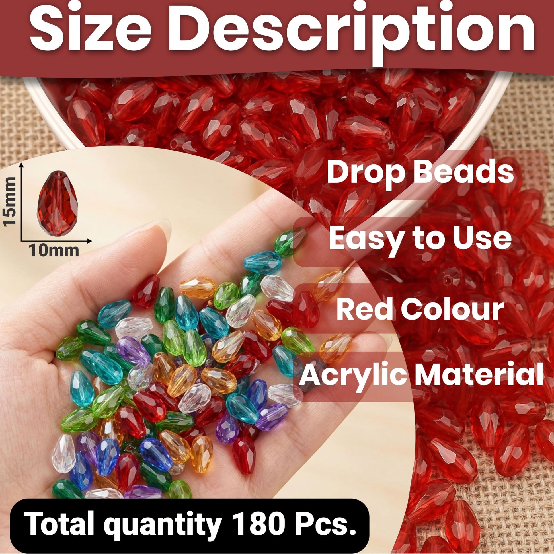 Create sparkling bracelet and necklace details using 15x10mm red teardrop beads for jewelry making.