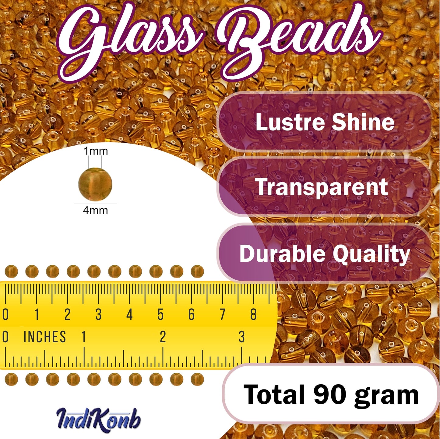 A clean option for necklace making and DIY jewellery projects, gold and multicolour 4mm beads add a handmade beadwork accent to handmade projects.