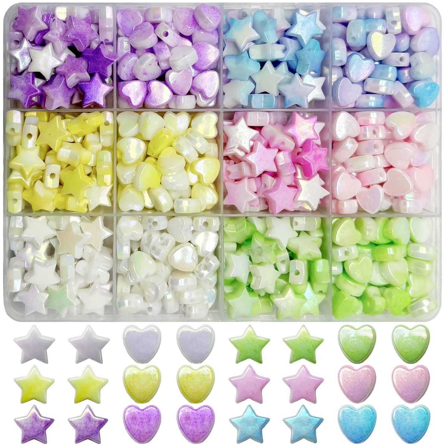 DIY Heart & Star Bead Kit, Holographic Iridescent Acrylic Multicolour product image