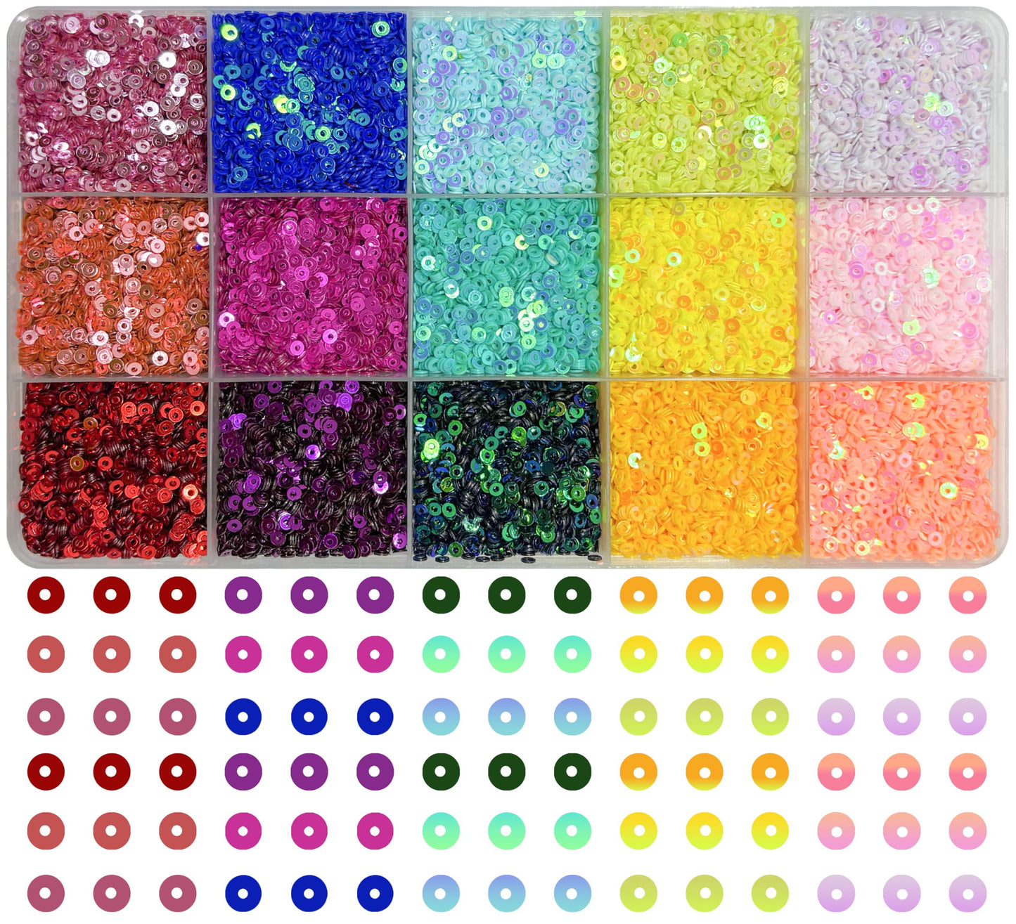 Multicolour Embroidery Sequins Kit, 2mm Flat Round Sitara 15 Colours product image