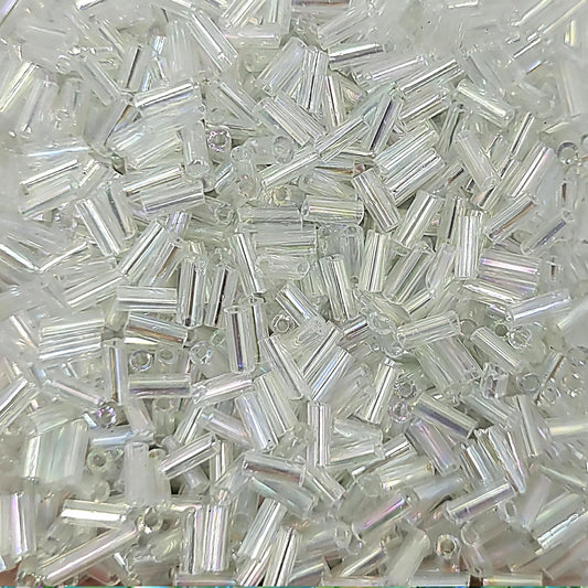 White and rainbow 5mm bugle small cut cylinder rainbow tubes 5mm shiny makes DIY craft projects, creative hobby work and decorative handmade designs look more complete.