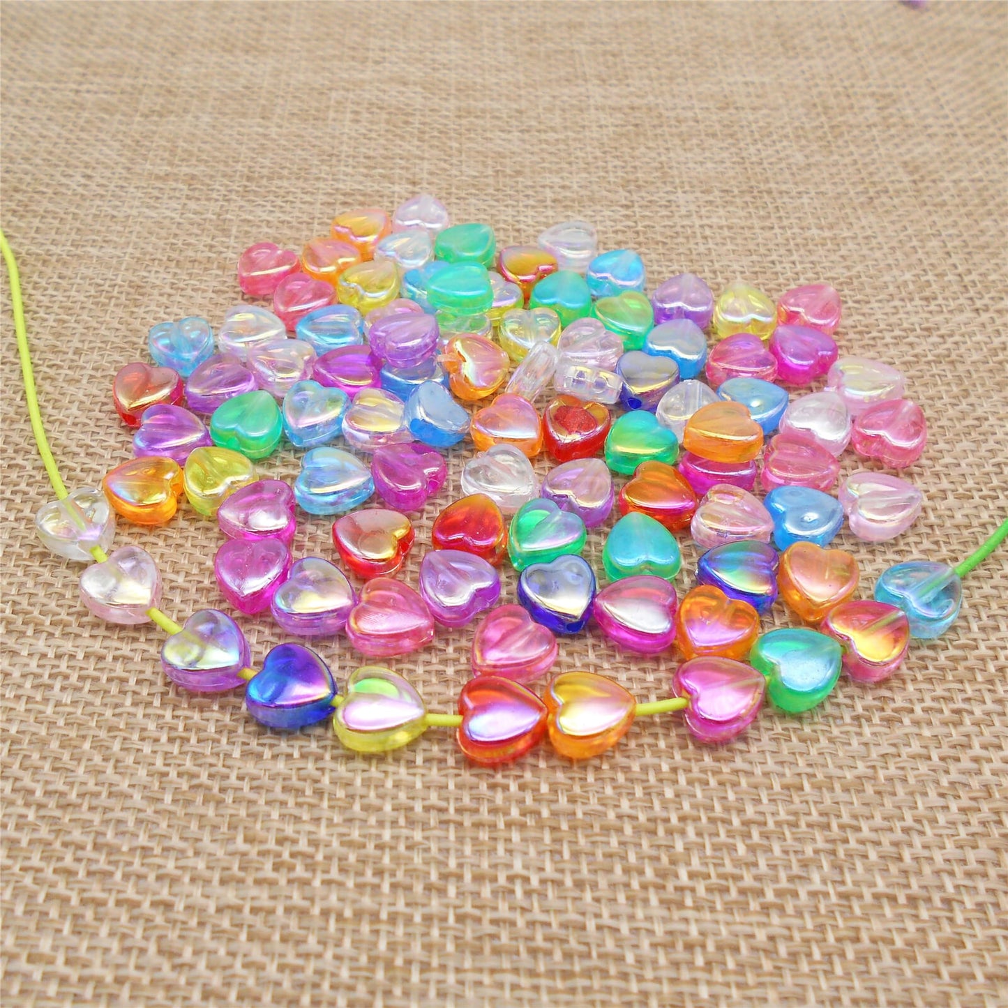 Multicolor Heart Shaped Rainbow Beads - 8mm Plastic Craft Beads