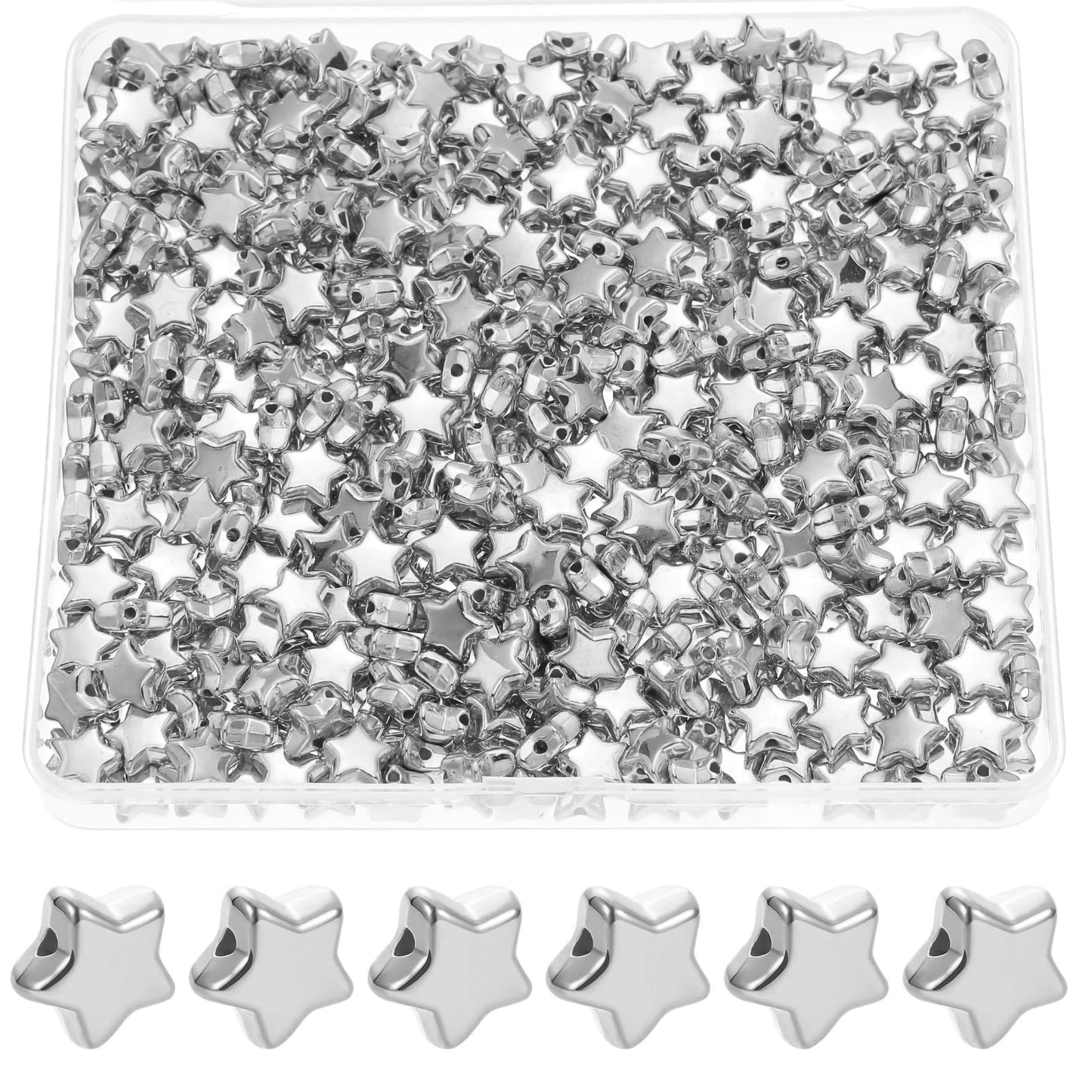 Star silver and gold plastic and acrylic beads keep bracelet making, necklace making and DIY jewellery projects visually clean while adding clean decorative look.