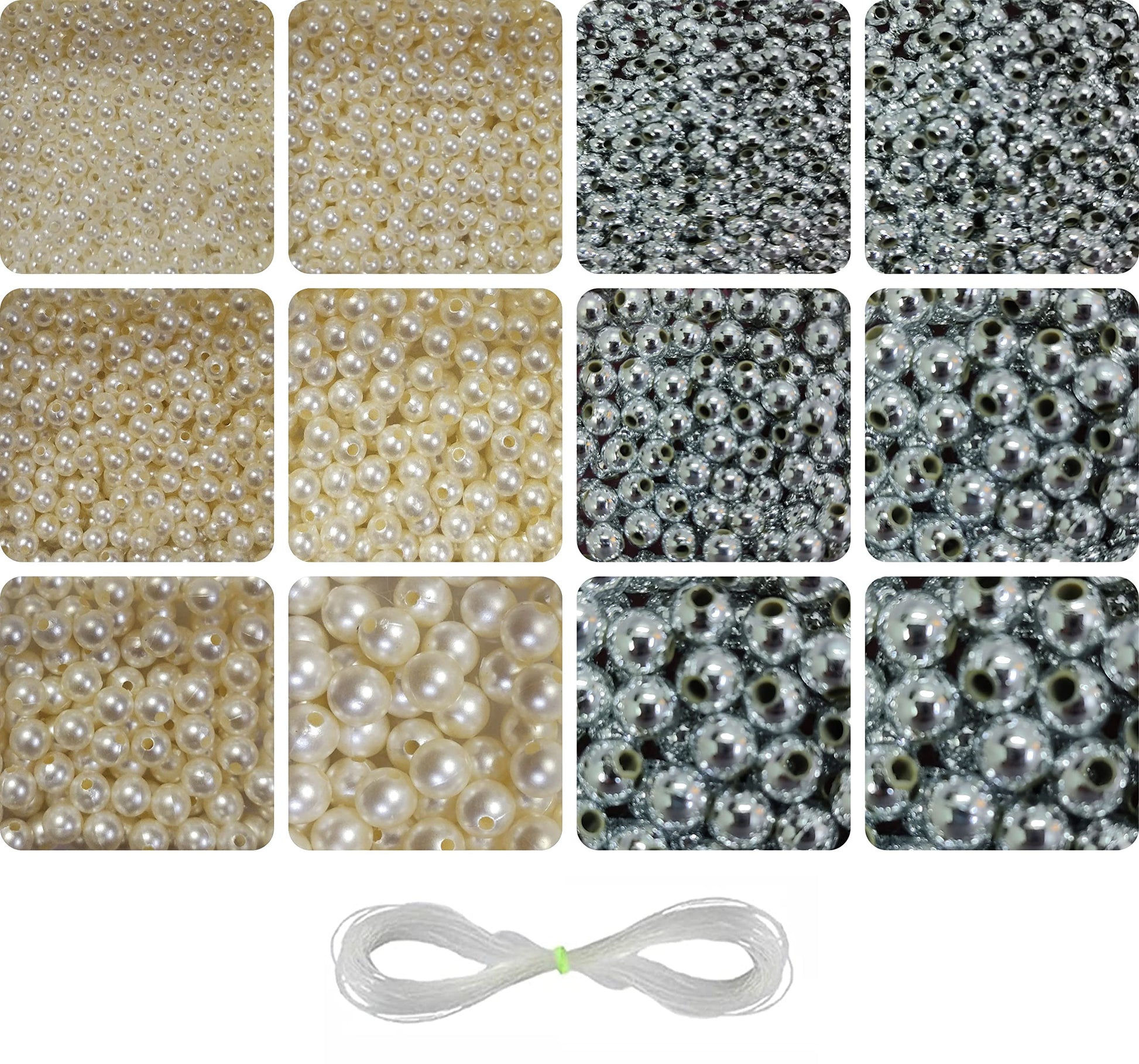 Off white + silver 3 mm beads support bracelet making, necklace making and DIY jewellery projects with a clean decorative finish.