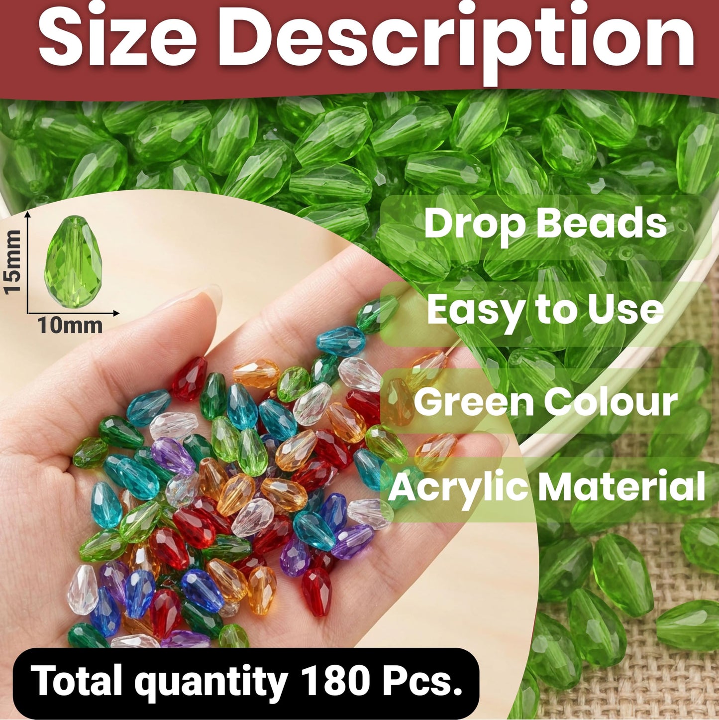 Create sparkling bracelet and necklace details using 15x10mm green teardrop beads for jewelry making.