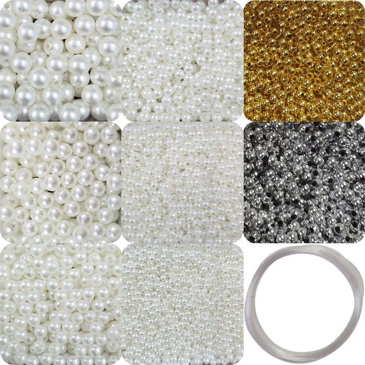 Pearl Beads Set for Jewelry Making - White Beads