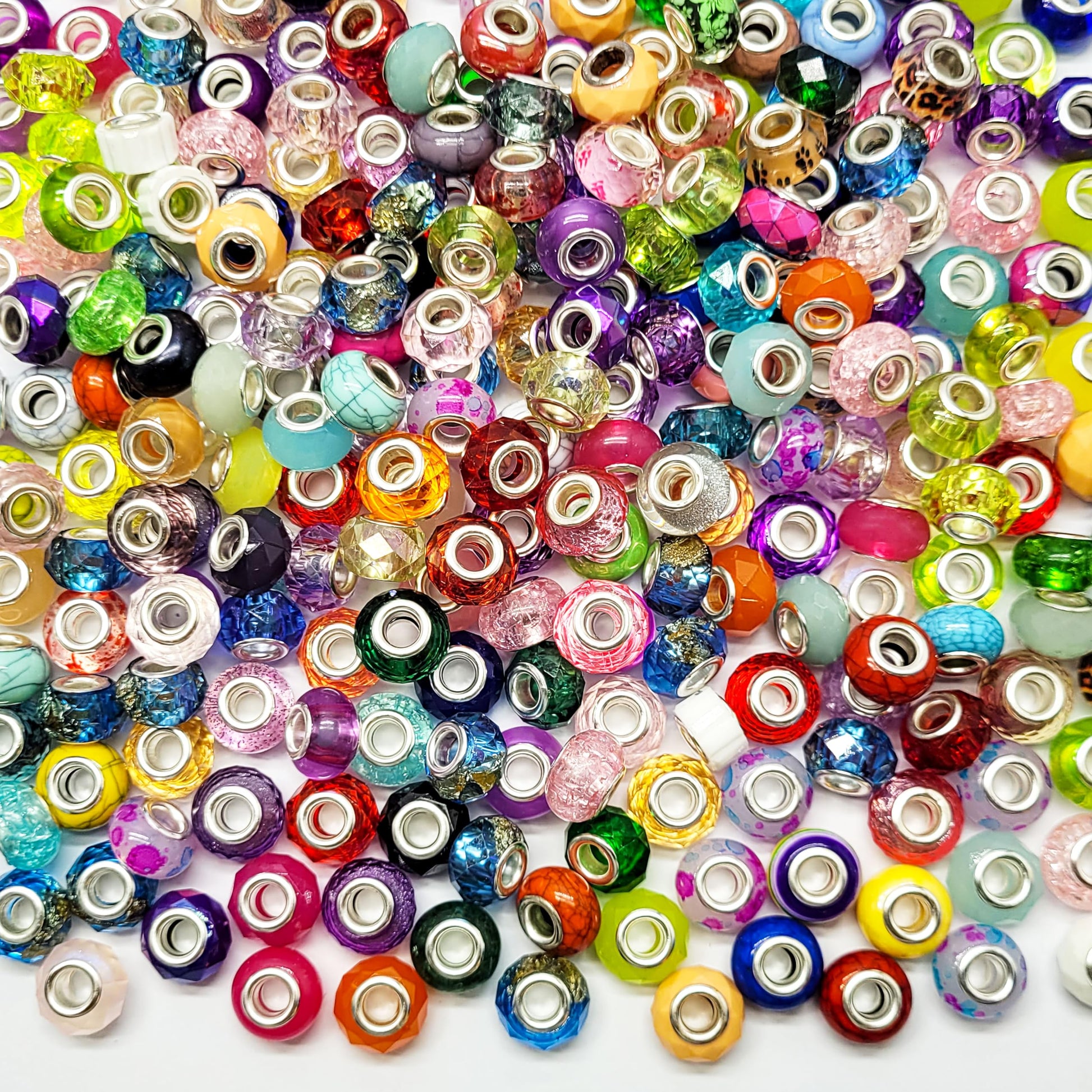 Multicolor European Craft Beads 100 Pcs Acrylic. Main product image showing the full assortment for jewelry making and craft work.