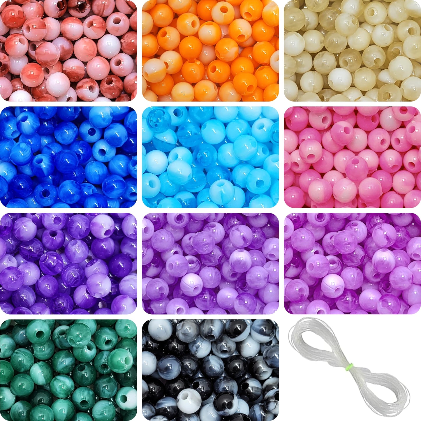 Multicolor Plastic Lucid Marbles Beads Set Size 8mm for Bracelet and Acrylic. Main product image showing the full assortment for jewelry making and craft work.