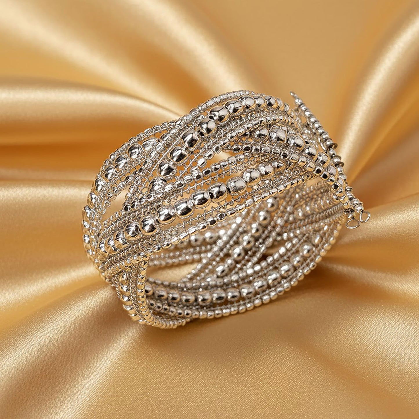 Cuff Bracelet for Girls & Women, Multilayer Kada, Hand SILVER image 4