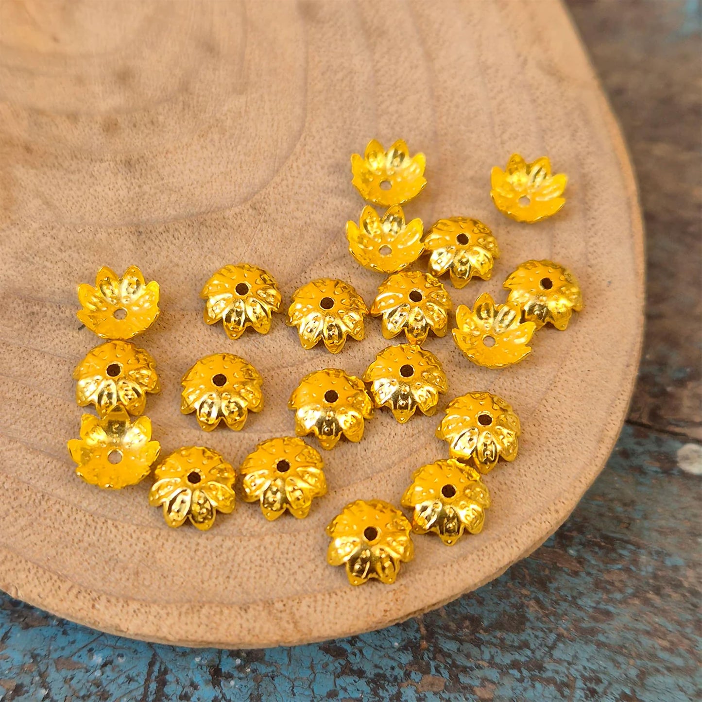 Golden Bead Caps for Jewellery Making, Assorted Metal Flower Gold01 image 3