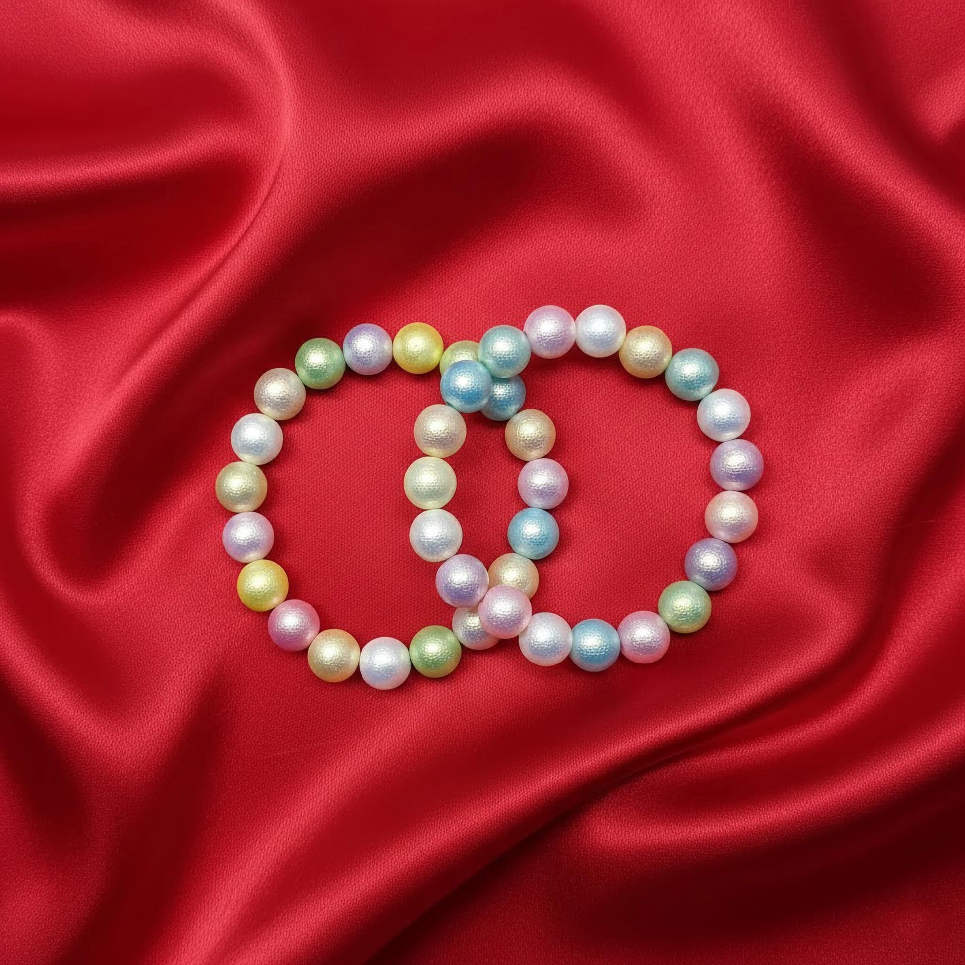 Pastel Rainbow Beaded Bracelet Combo for Girls, Elastic 2 Pcs image 4