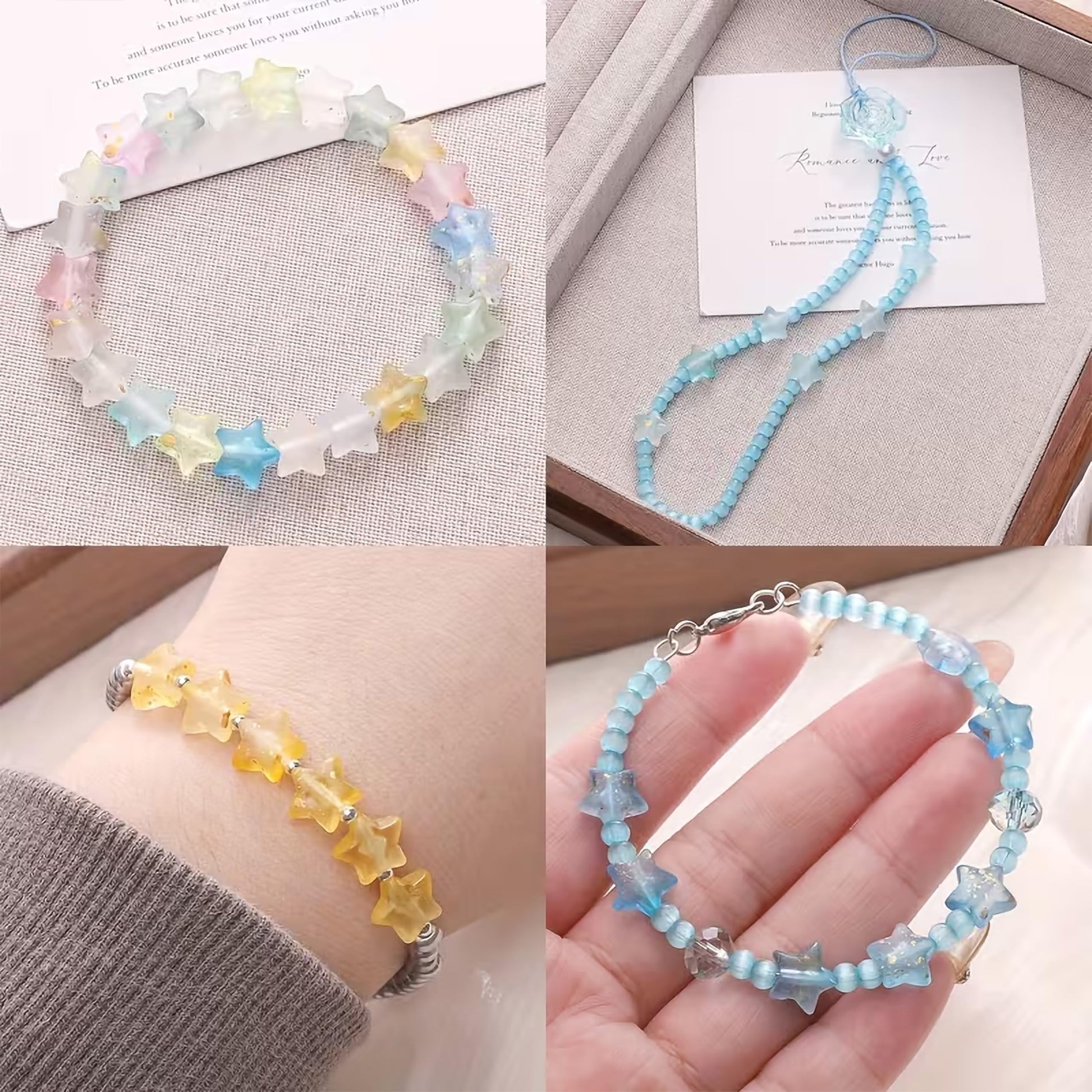 Add playful star detail to bracelet making and phone charm craft with multicolour frosted star accents.