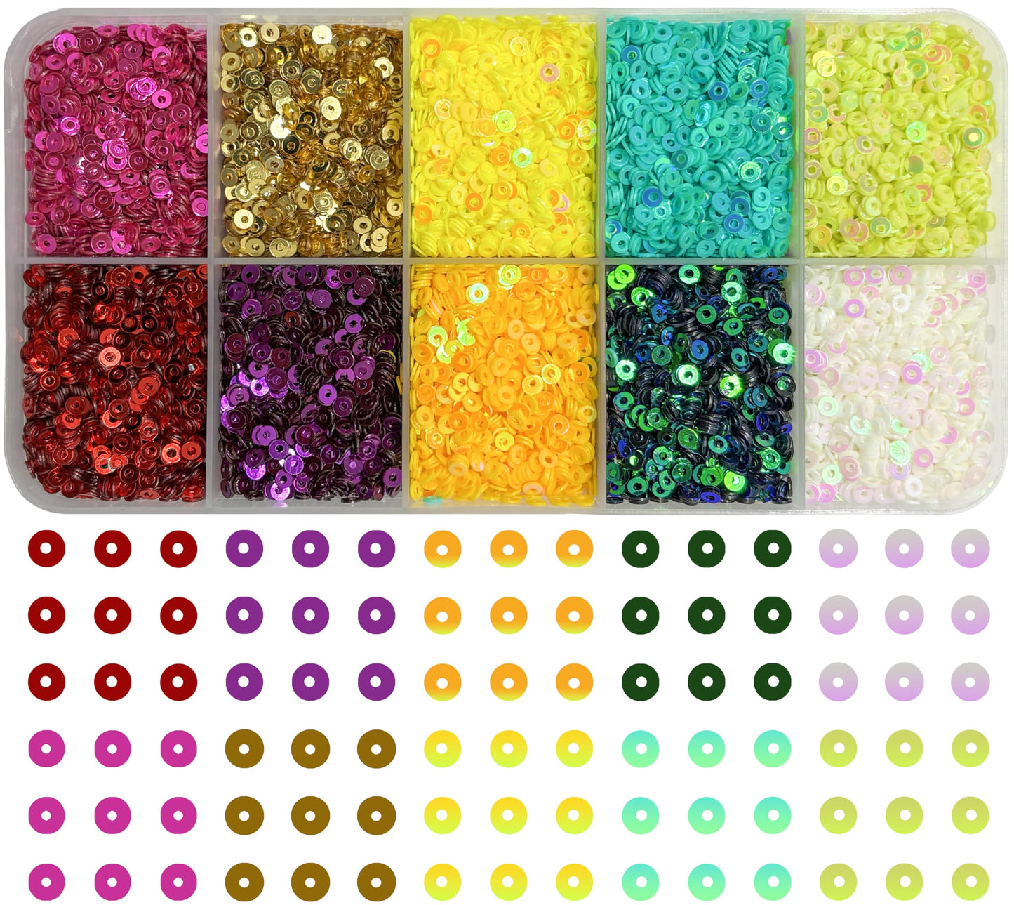Multicolour Embroidery Sequins Kit, 2mm Flat Round Sitara 10 colours product image