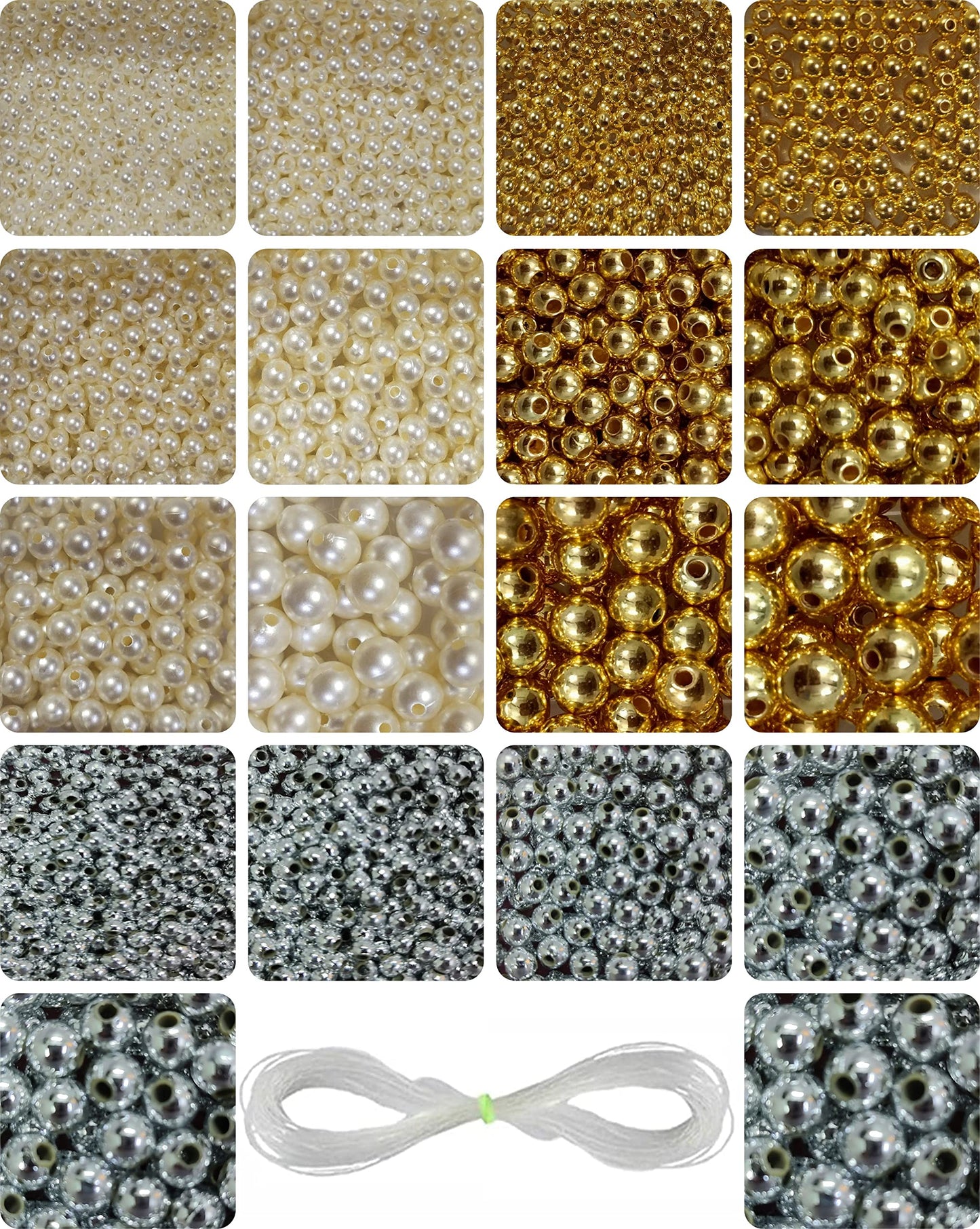 Gold + silver + off white 3 mm beads work naturally in bracelet making, necklace making and DIY jewellery projects and help keep the design neat.