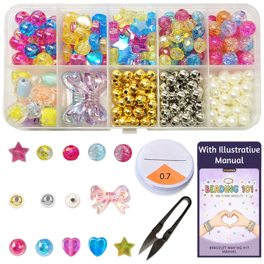 Multicolor Bracelet Making Kit for Girls Age 5-8 Years Old with Beads Acrylic. Main product image showing the full assortment for jewelry making and craft work.