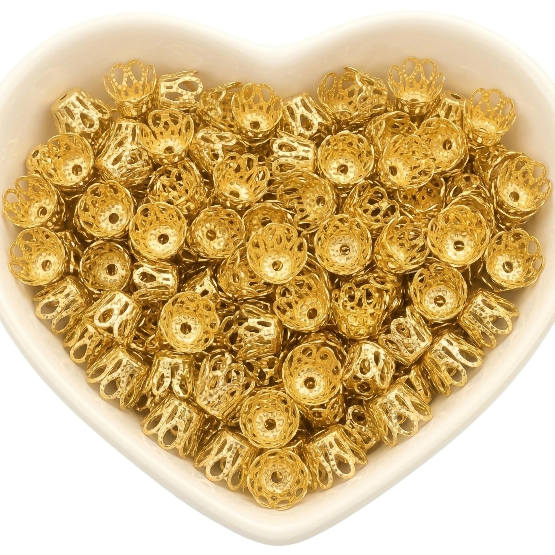 Bring neat handmade detail to jhumka making and latkan work through ornate gold flower bead caps.