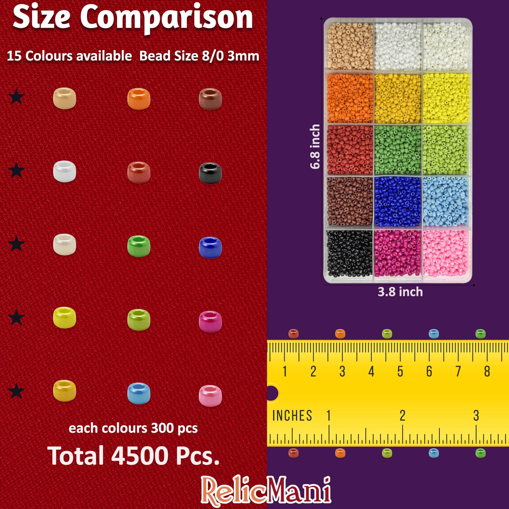 Glass Seed Beads for Jewellery Making, 3mm Small Mini Beads 15 Colors image 2
