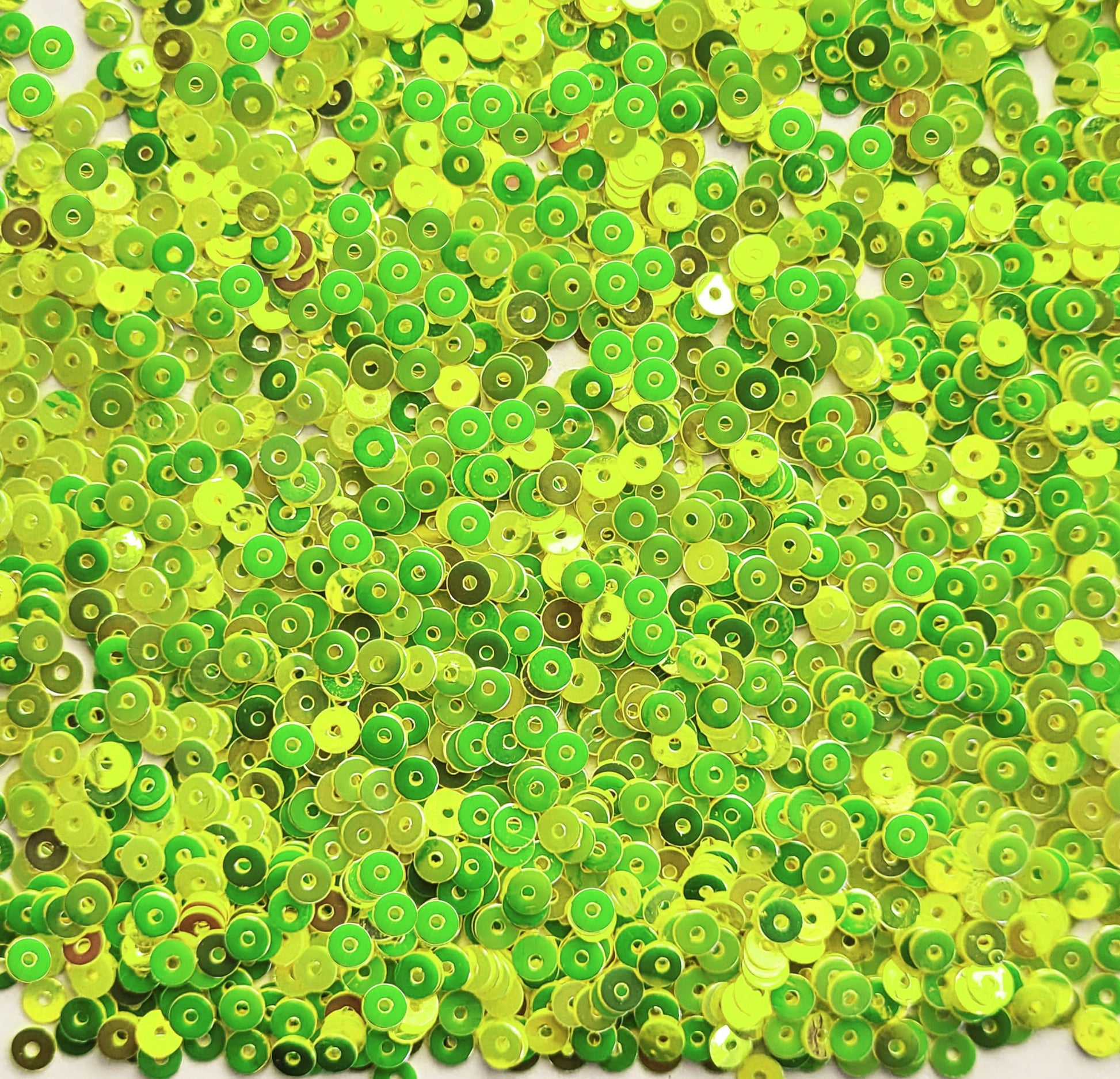 Green Yellow Shiny Sequins Round Shape. Main product image showing the full assortment for jewelry making and craft work.
