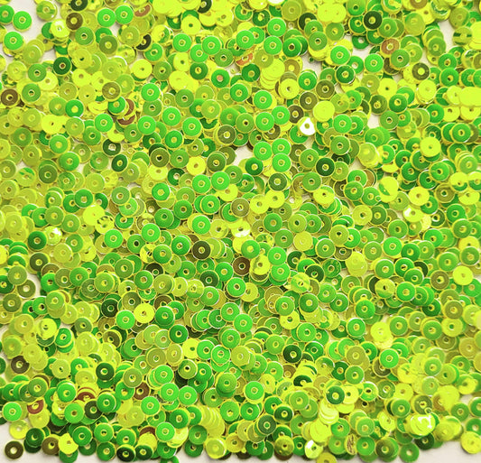 Green Yellow Shiny Sequins Round Shape. Main product image showing the full assortment for jewelry making and craft work.