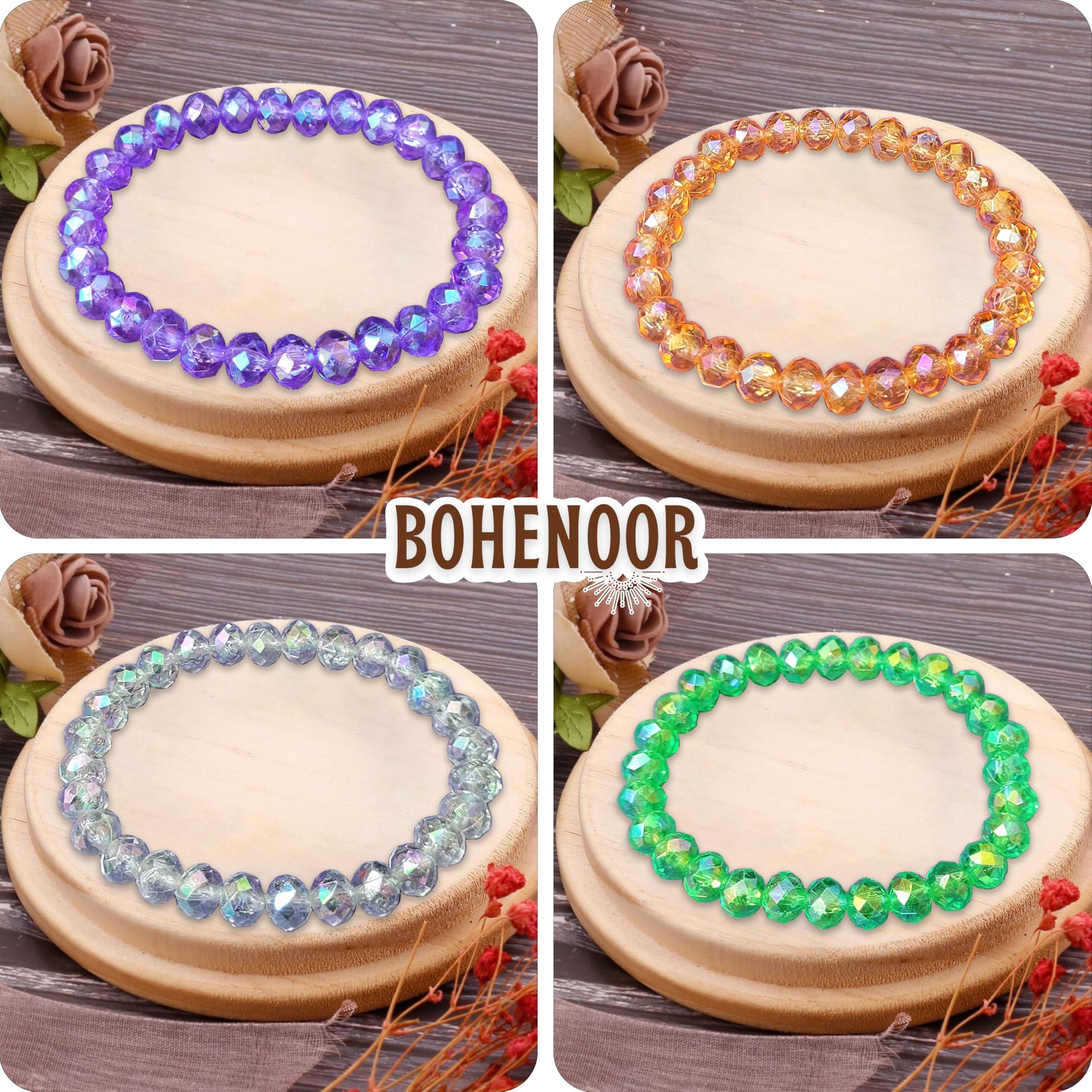 A balanced detail for gifting, festive outfits and decorative craft finishing, multicolour and rainbow glass and elastic bracelet offers a neat decorative finish.