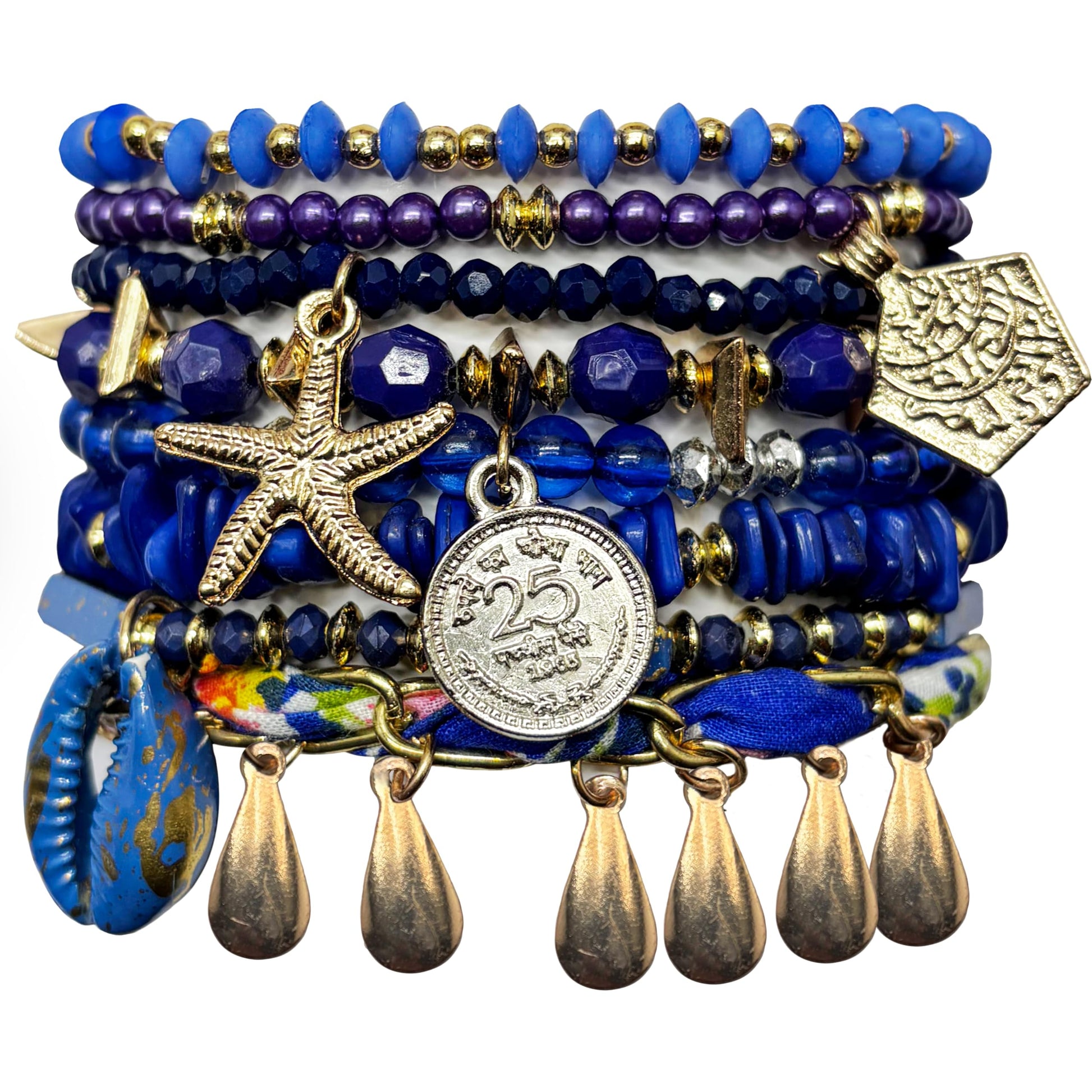 Bohemian Blue Stacked Beads Bracelet Set for Women & Girls product image