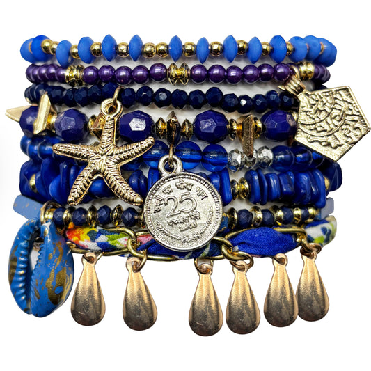 Bohemian Blue Stacked Beads Bracelet Set for Women & Girls product image