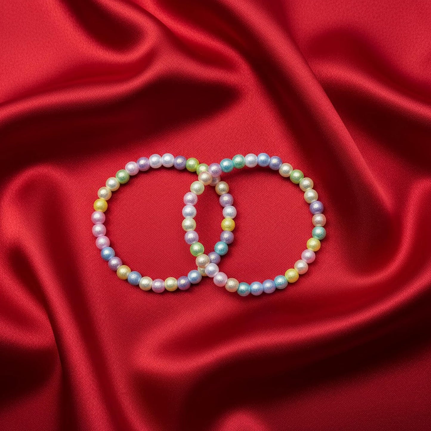 Pastel Rainbow Beaded Bracelet Combo for Girls, Elastic Set of 2 image 4