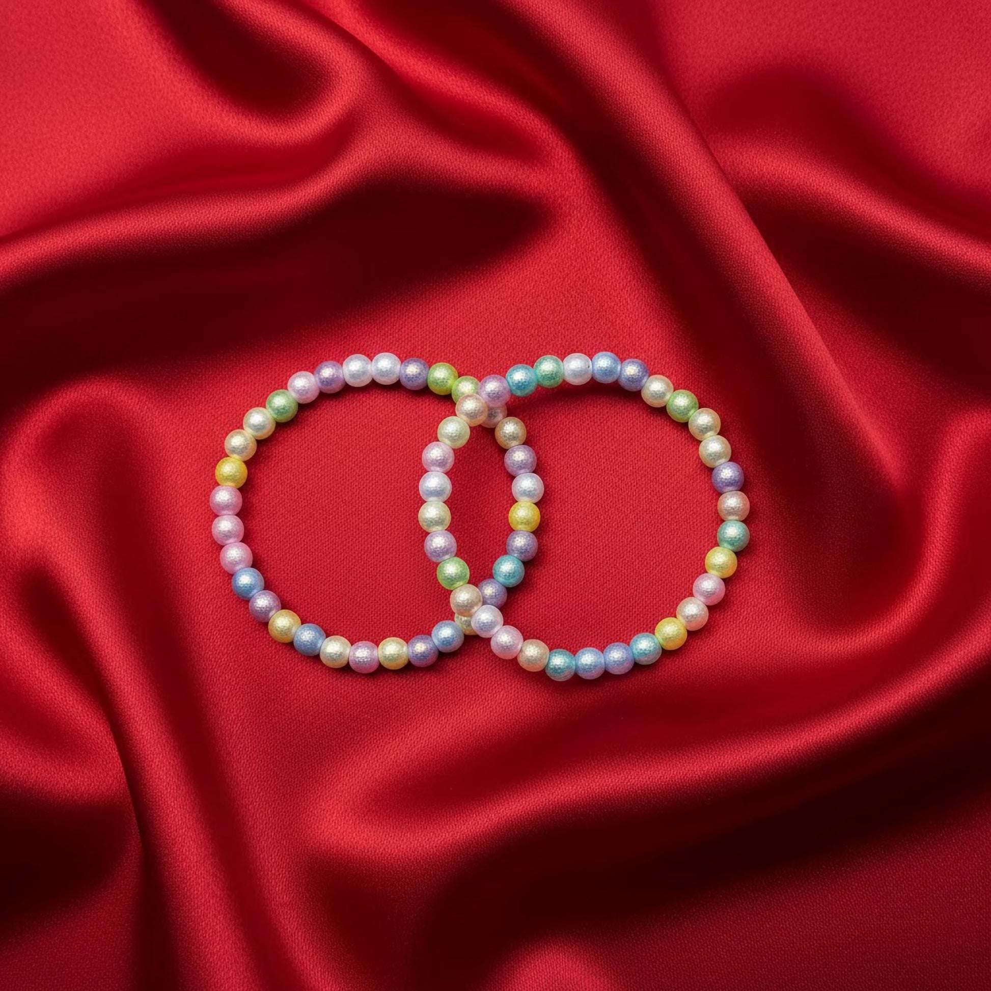 Pastel Rainbow Beaded Bracelet Combo for Girls, Elastic Set of 2 image 4