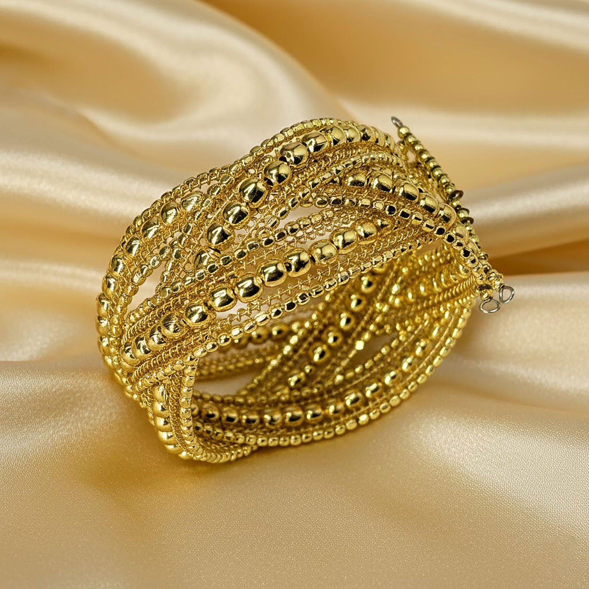 Gold Plated Cuff Bracelet for Women, Kada, Multilayer Chunky image 4