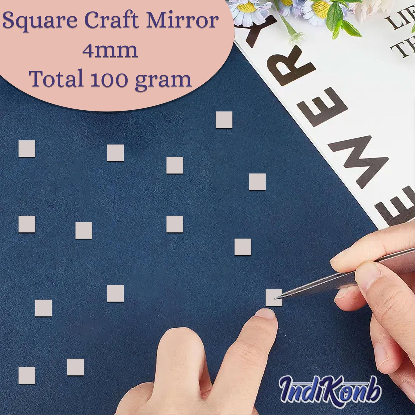 Square s and silver 6mm and 100 grams Lippan art glass pieces make wall décor, rangoli style decoration and Lippan art look more complete.