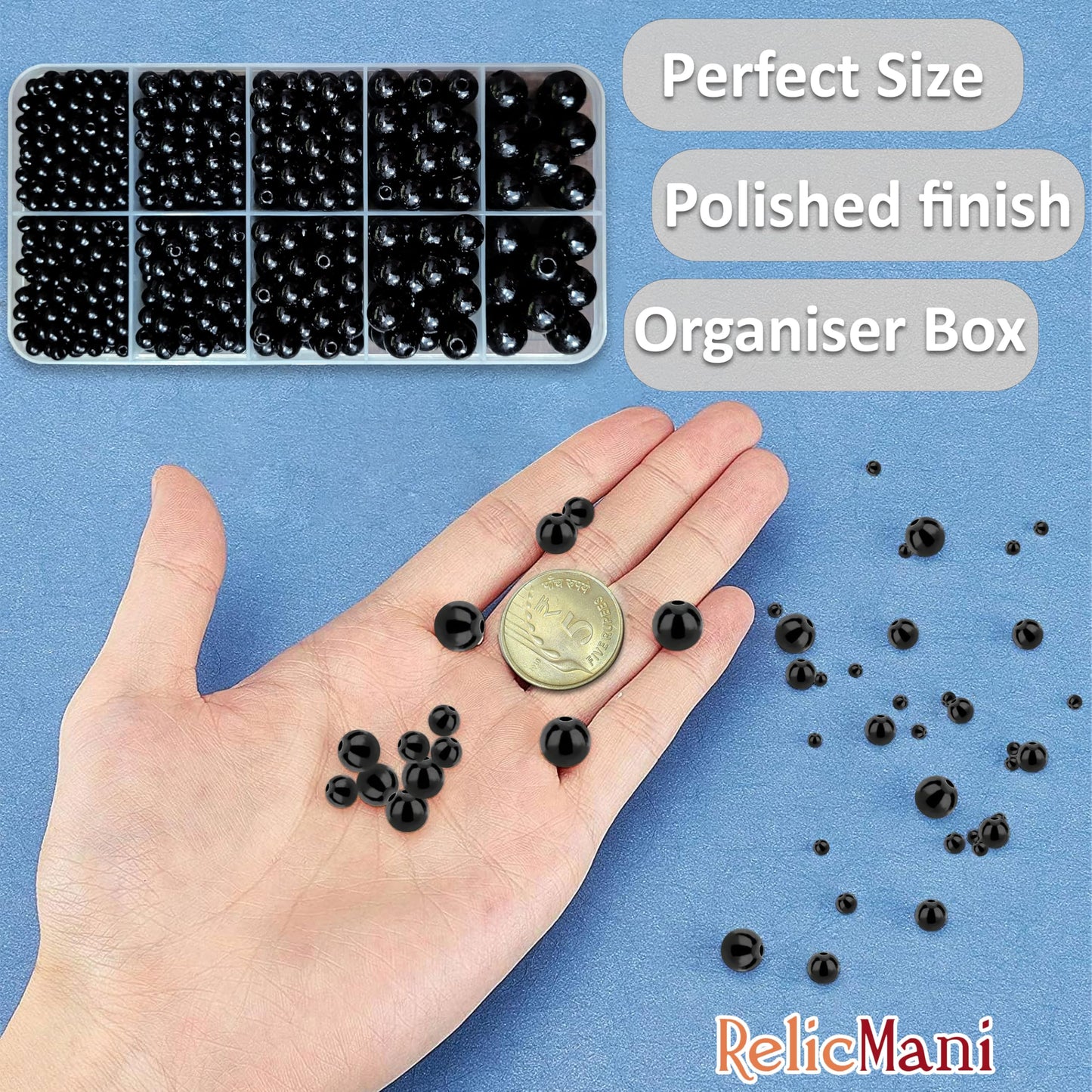 Black and white 4mm, 5mm, 6mm, 8mm, 10mm and 3mm beads offer a neat decorative finish for DIY jewellery projects, beading craft and decorative craft finishing.