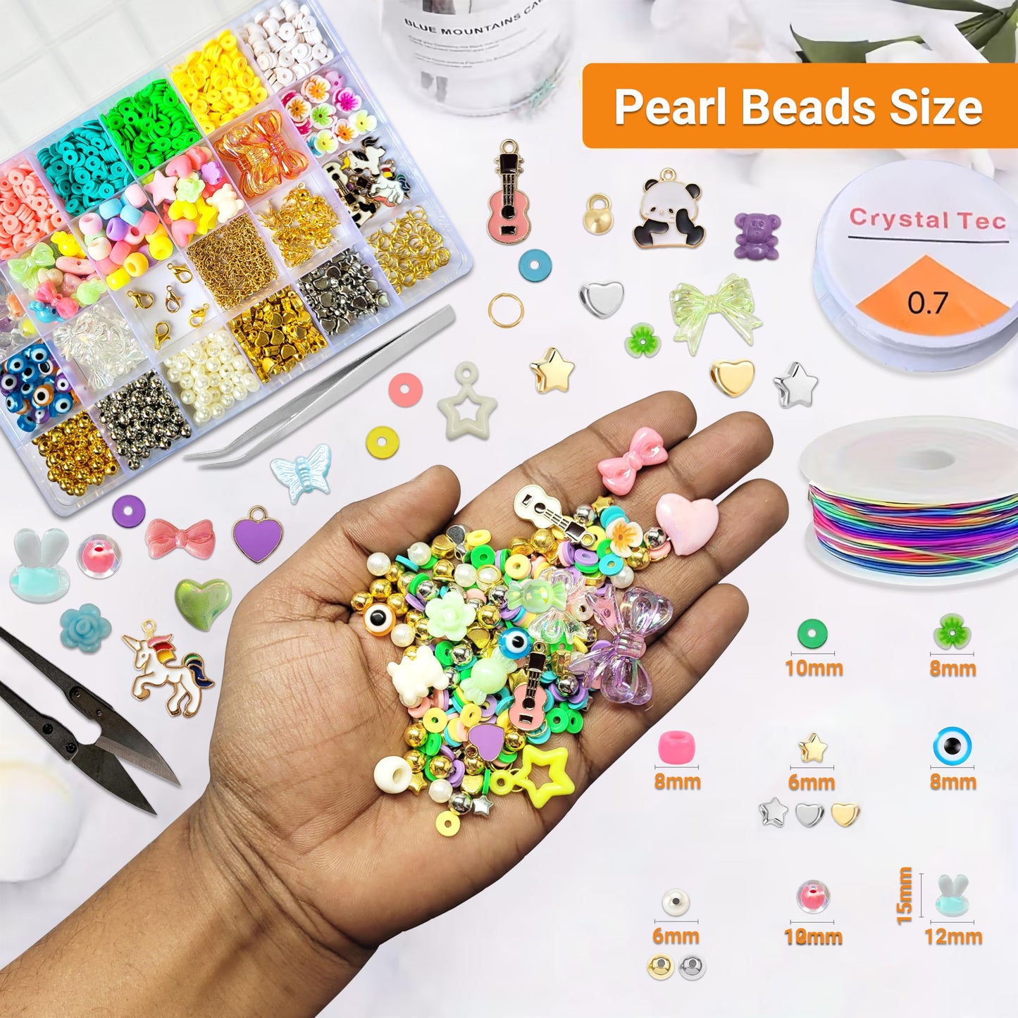 Multicolor Bracelet Making Kit for Girls Age 12-15 Years Old with Beads Acrylic. Detailed product image showing size, surface, and material quality.