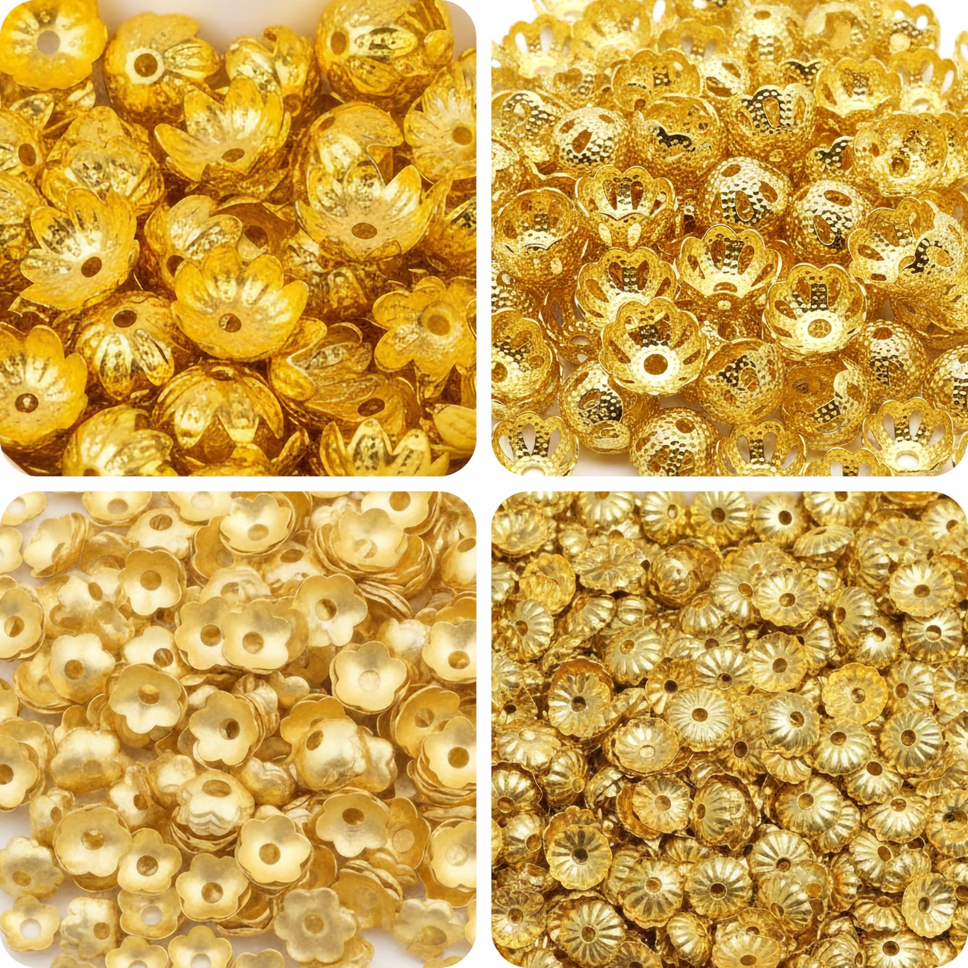 Golden Bead Caps for Jewellery Making, Assorted Metal Flower Gold combo product image