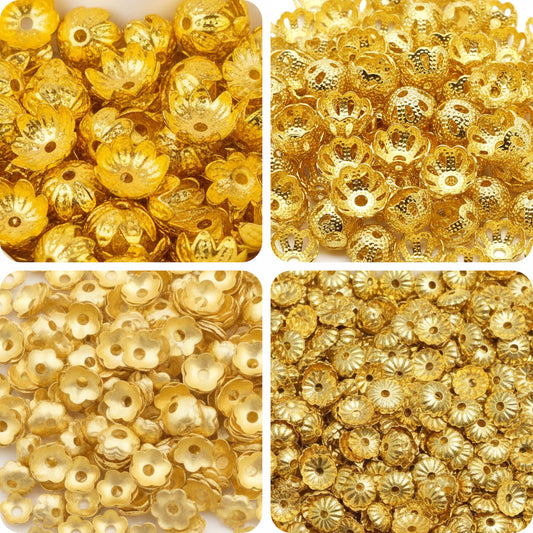 Golden Bead Caps for Jewellery Making, Assorted Metal Flower Gold combo product image