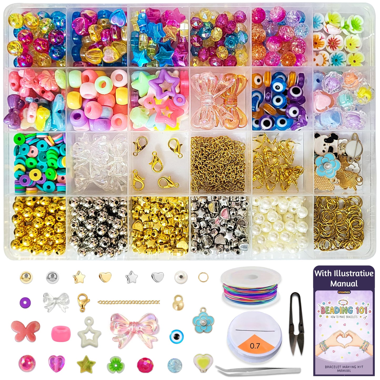 Multicolor Bracelet Making Kit for Girls Age 12-15 Years Old with Beads Acrylic. Main product image showing the full assortment for jewelry making and craft