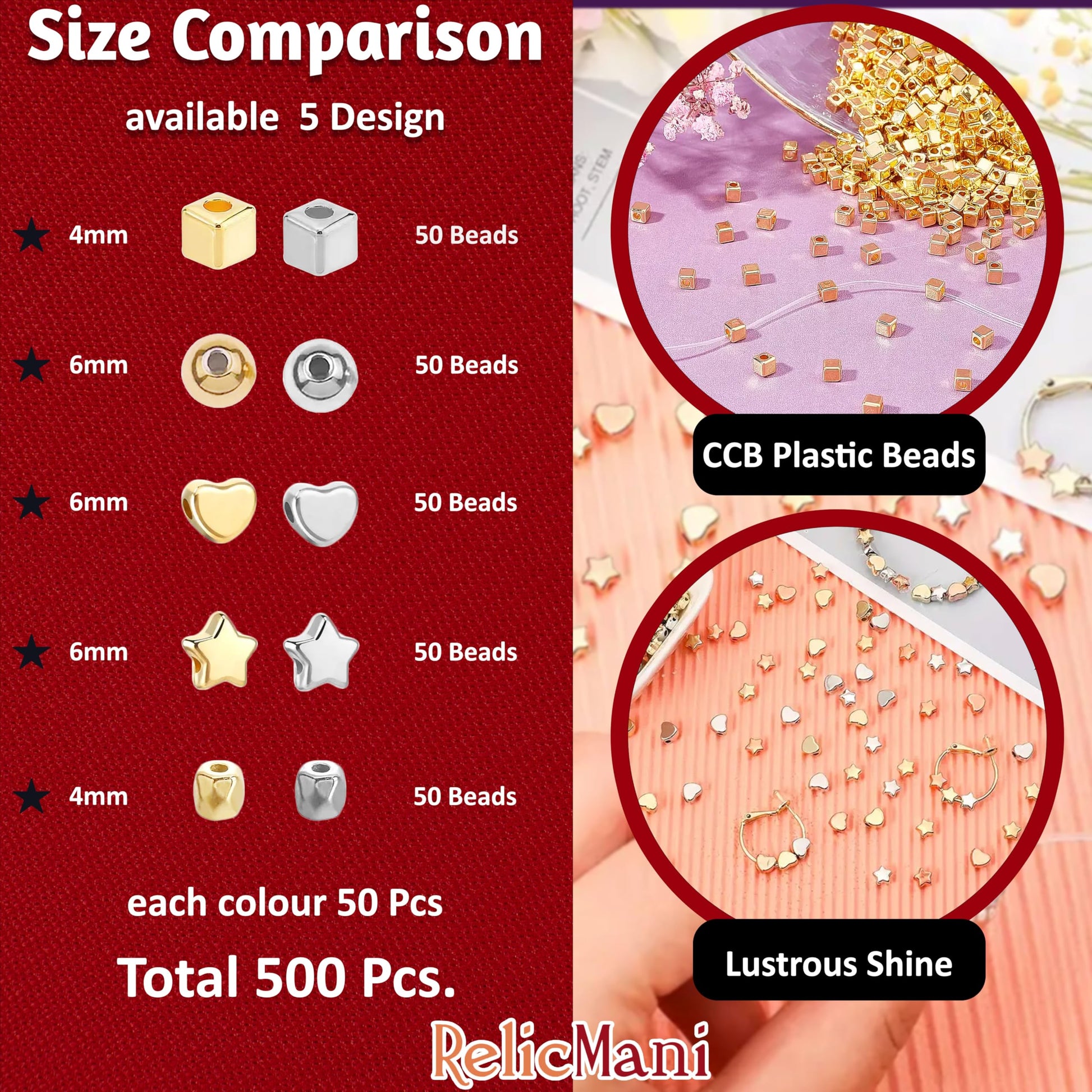 Gold and silver 4mm,6mm beads offer a handmade beadwork accent to handmade projects for necklace making and DIY jewellery projects.
