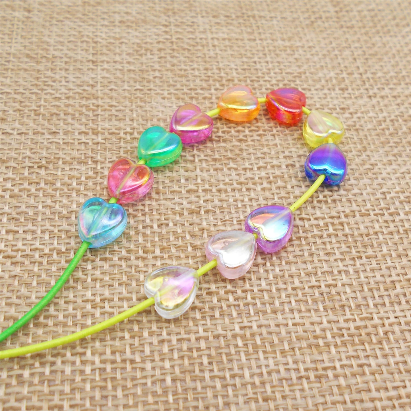 Multicolor Heart Shaped Rainbow Beads - 8mm Plastic Craft Beads