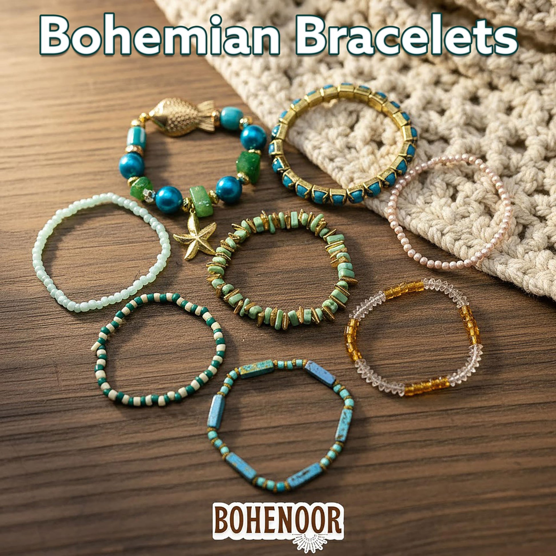 Bohemian Stacked Beaded Bracelet Set for Women & Girls green image 5