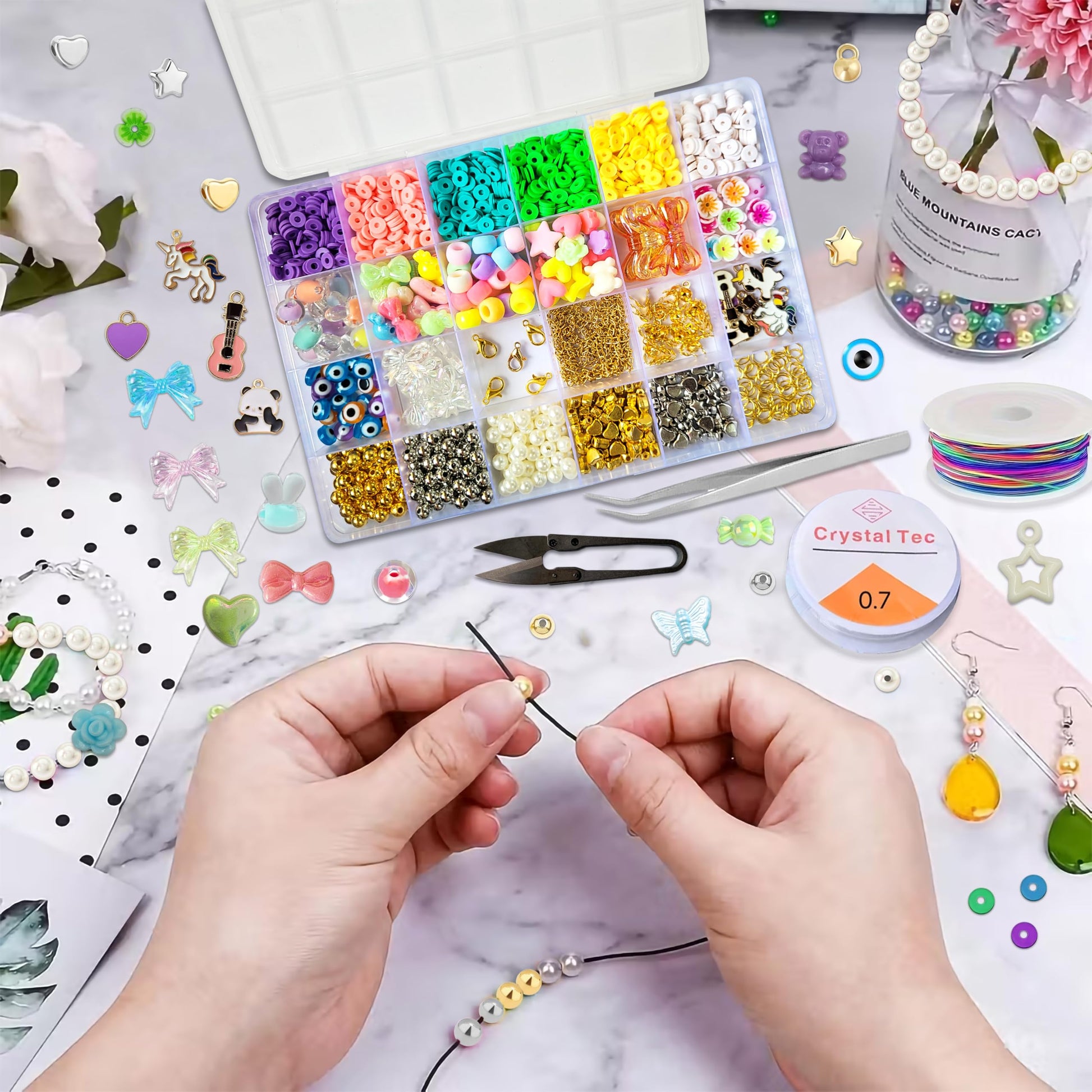 Multicolor Bracelet Making Kit for Girls Age 12-15 Years Old with Beads Acrylic. Additional close-up image highlighting material texture and color variety.